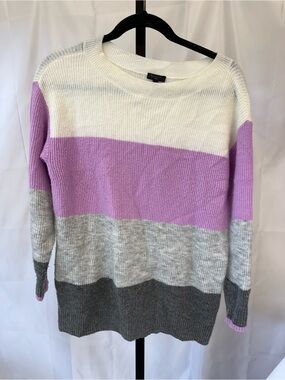 Talbots Women’s Medium Petite color stripe sweater purple white gray